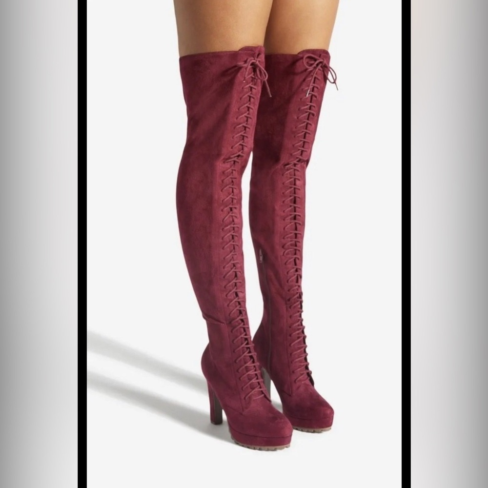 Thigh high faux suede corset Dominatrix platform boot